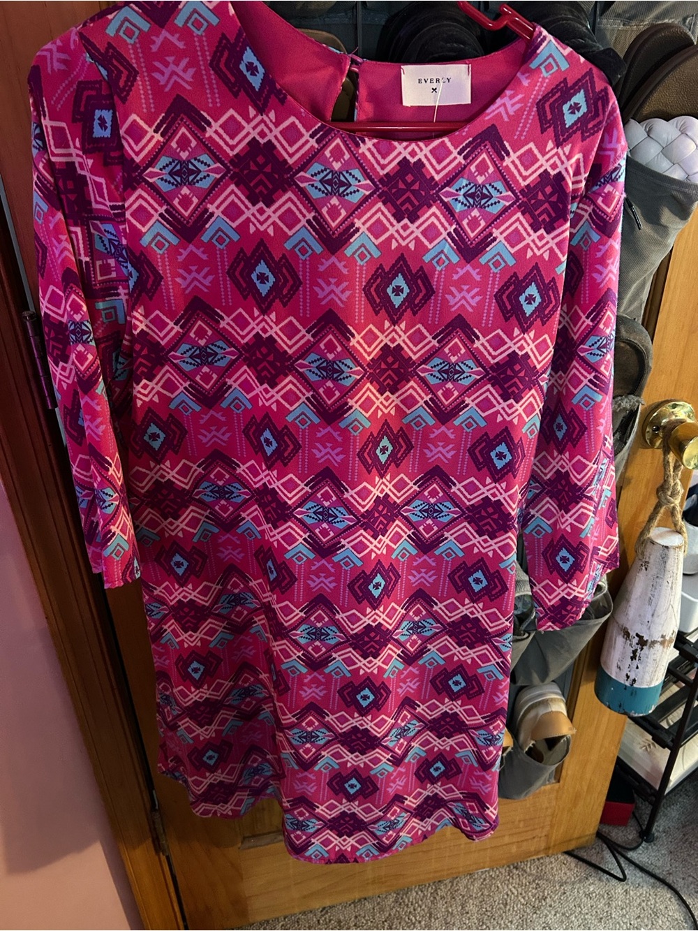Everly Pink, Purple & Teal Aztec Shift Dress